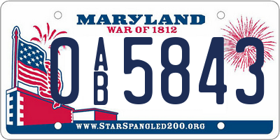 MD license plate 0AB5843