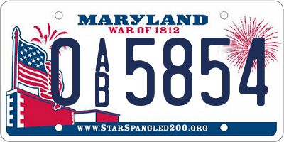 MD license plate 0AB5854