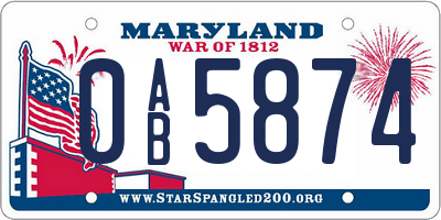 MD license plate 0AB5874