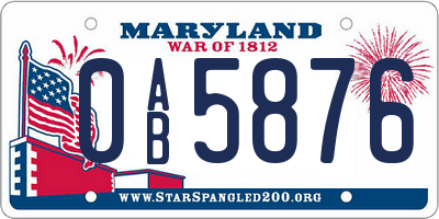 MD license plate 0AB5876