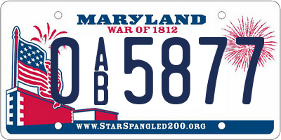 MD license plate 0AB5877