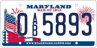 MD license plate 0AB5893