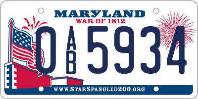 MD license plate 0AB5934
