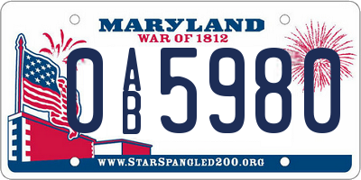MD license plate 0AB5980
