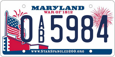 MD license plate 0AB5984