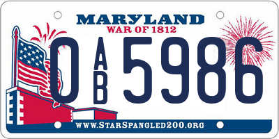 MD license plate 0AB5986