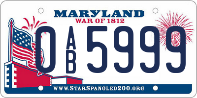 MD license plate 0AB5999
