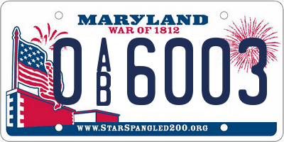 MD license plate 0AB6003