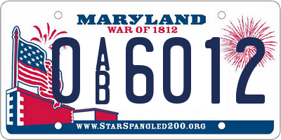MD license plate 0AB6012