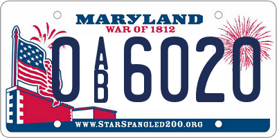 MD license plate 0AB6020