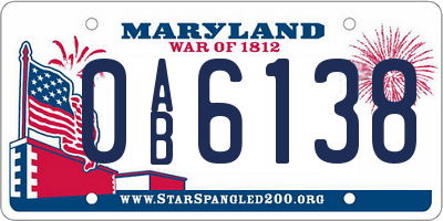MD license plate 0AB6138