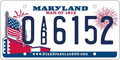MD license plate 0AB6152