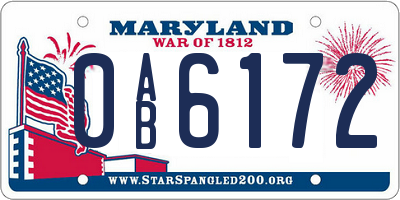 MD license plate 0AB6172