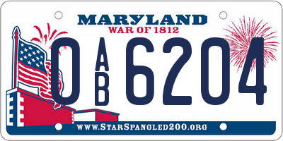 MD license plate 0AB6204