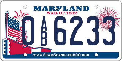 MD license plate 0AB6233