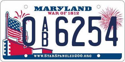 MD license plate 0AB6254