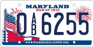 MD license plate 0AB6255