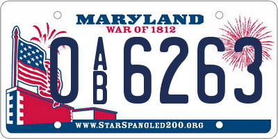 MD license plate 0AB6263