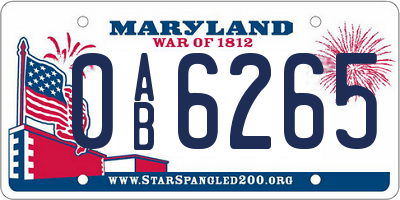 MD license plate 0AB6265