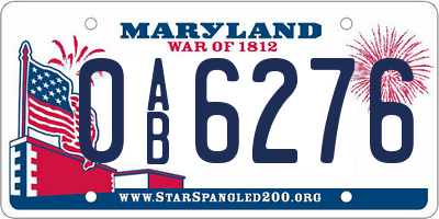 MD license plate 0AB6276