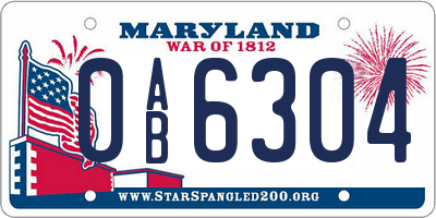 MD license plate 0AB6304