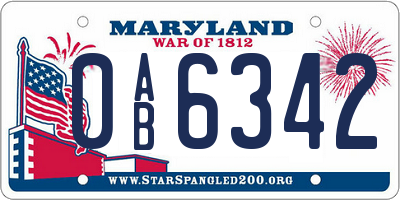 MD license plate 0AB6342