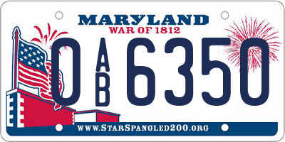 MD license plate 0AB6350