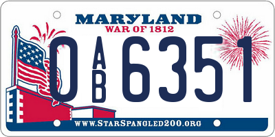 MD license plate 0AB6351