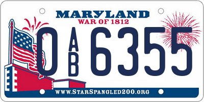 MD license plate 0AB6355