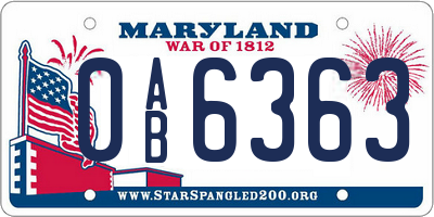 MD license plate 0AB6363