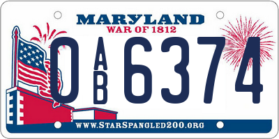 MD license plate 0AB6374