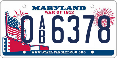 MD license plate 0AB6378