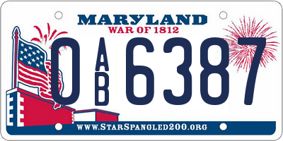 MD license plate 0AB6387