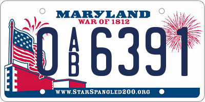 MD license plate 0AB6391