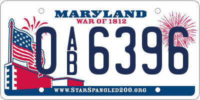 MD license plate 0AB6396