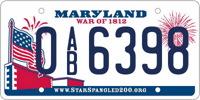 MD license plate 0AB6398