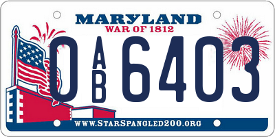 MD license plate 0AB6403
