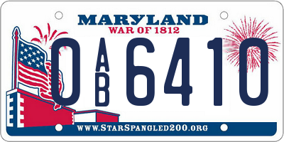 MD license plate 0AB6410