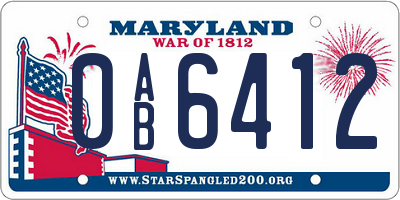 MD license plate 0AB6412