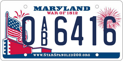 MD license plate 0AB6416