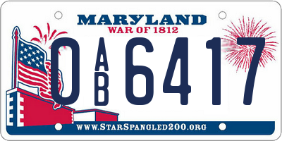 MD license plate 0AB6417