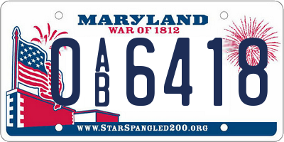 MD license plate 0AB6418