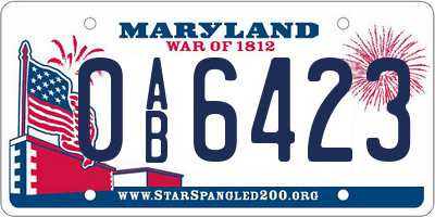 MD license plate 0AB6423