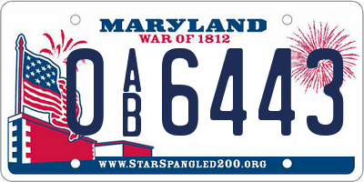 MD license plate 0AB6443