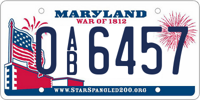 MD license plate 0AB6457
