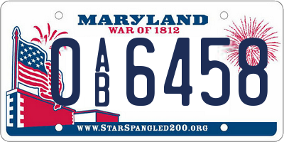 MD license plate 0AB6458