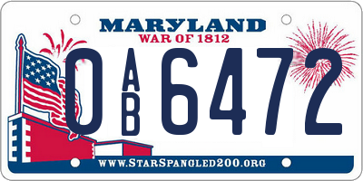 MD license plate 0AB6472