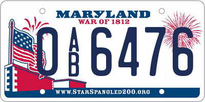 MD license plate 0AB6476
