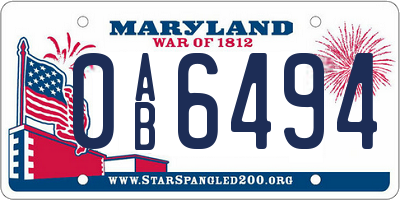 MD license plate 0AB6494