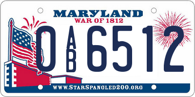MD license plate 0AB6512